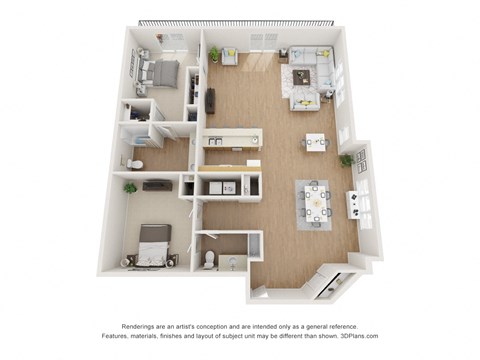 2 bedroom 2 bathroom 1348 square feet floorplan